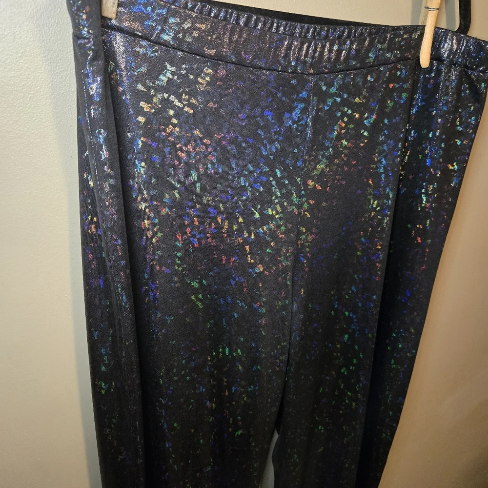Asos Curve Women's Black Iridescent Colorful Straight Pants Size 16 Flare 31L - Picture 6 of 12